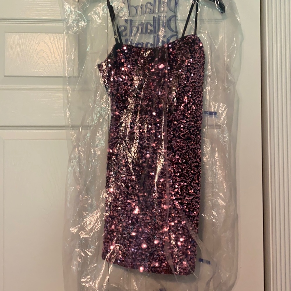 Dillards Midnight Doll pink sequin dress